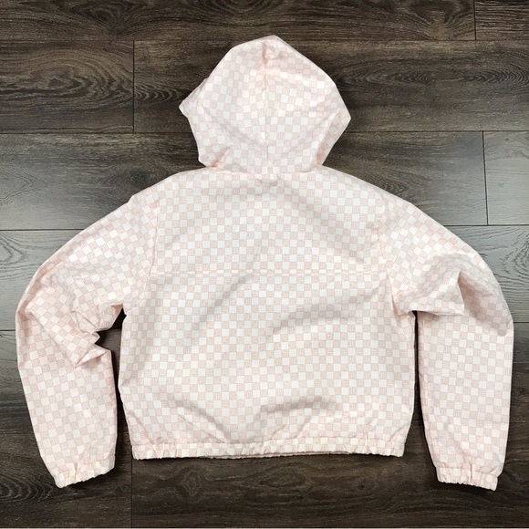 Vans Women’s Pink & White Half Zip Hooded Checkered Cropped Windbreaker Size XL - Picture 7 of 8